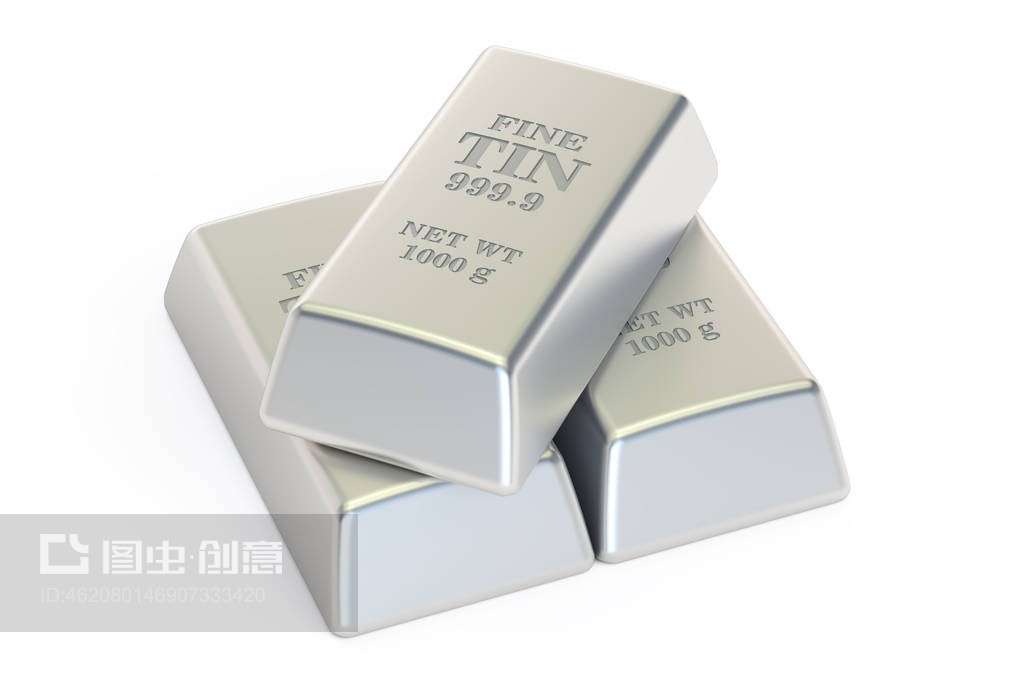 錫錠特寫,3D渲染Tin ingots closeup, 3D rendering